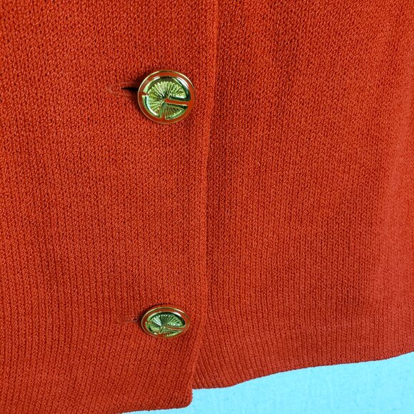 ST. JOHN Blazer Jacket Santana Knit Red Gold Buttons size 6 Classic Preppy - Picture 14 of 14